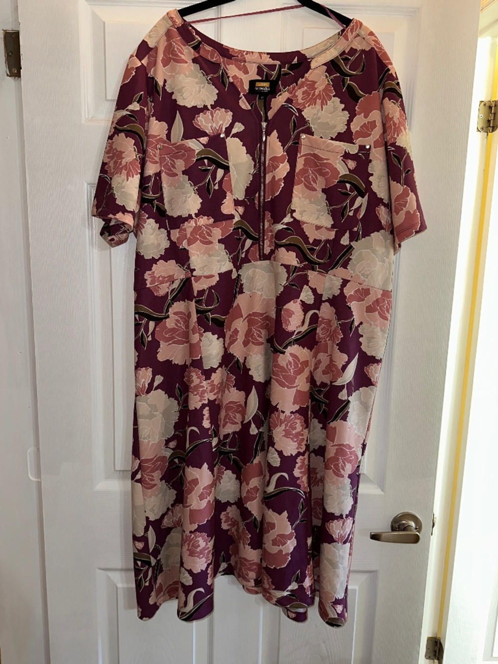 Lori Michaels Collection 3X Floral Print Zip-Front Midi Dress – Plum & Blush